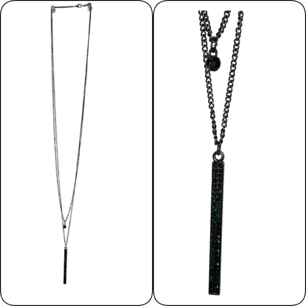 Necklace with green stones. Dark gray chain.